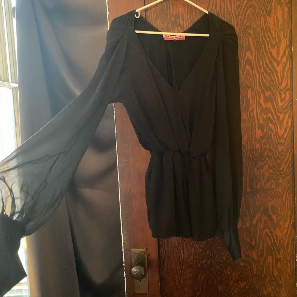 Black satin/soft tulle romper